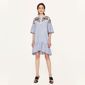 Zara Mini Striped Embroidered Dress Size- Large